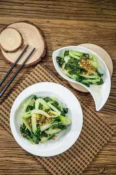Stir Fried Chinese Kale With Minced Garlic Foto stock