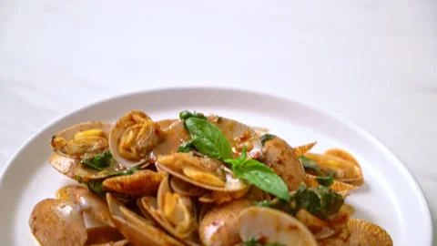 Stir Fried Clams with Roasted Chilli Paste Stock Footage 132769820