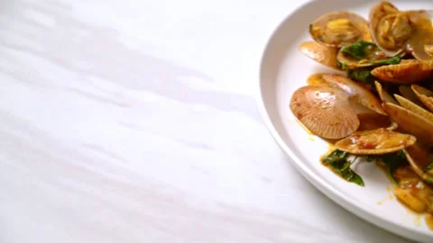 Stir Fried Clams with Roasted Chilli Paste Stock Footage 133202364