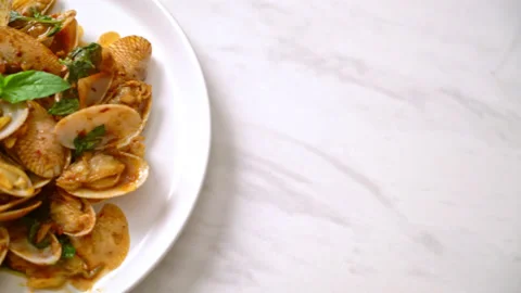 Stir Fried Clams with Roasted Chilli Paste Stock Footage 133529588