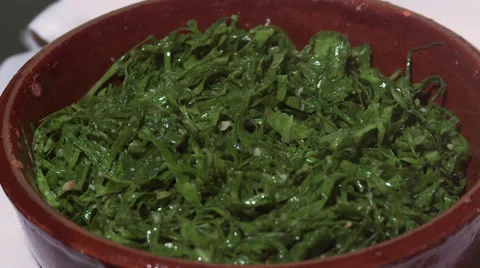 Stir-fried collards, side dish of traditional brazilian food Feijoada Stock Footage 29647531