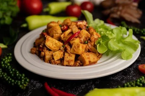 Stir Fried Curry Paste with Bamboo Shoot and Minced Pork. Stock Photos