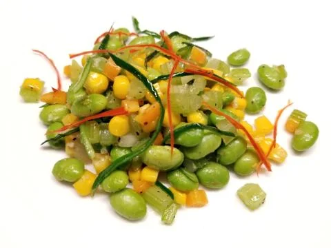 Stir Fried Edamame with Corn Stock Photos