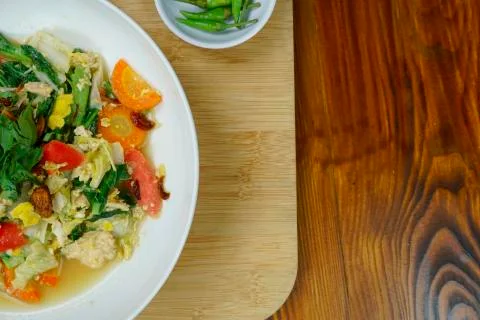 Stir fried fresh vegetable with chilies Stock Photos