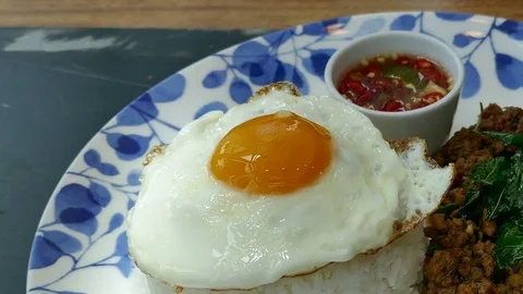 Stir-fried pork with basil leaves Stock Footage 81802753