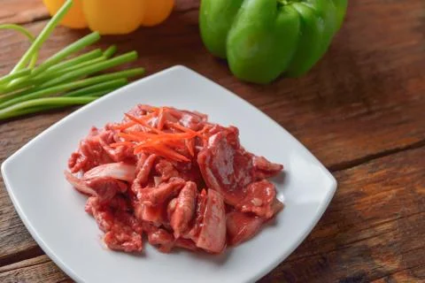 Stir fried pork with Pickled bean curd sauce and onion asian thai food Stock Photos