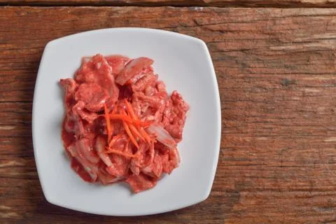 Stir fried pork with Pickled bean curd sauce and onion asian thai food Stock Photos