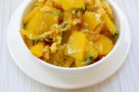 Stir-fried pumpkin with egg Stock Photos