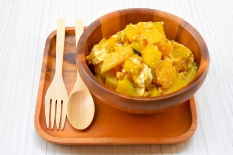 Stir-fried pumpkin with egg Stock Photos