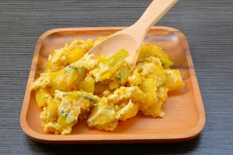 Stir-fried pumpkin with egg Stock Photos