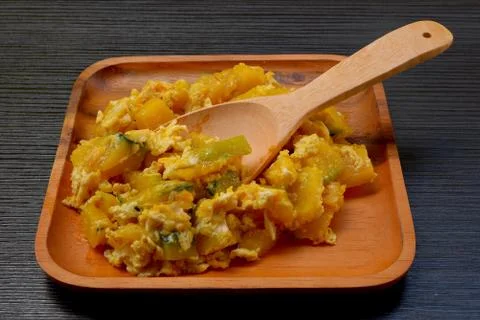Stir-fried pumpkin with egg Stock Photos