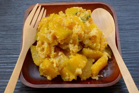 Stir-fried pumpkin with egg Stock Photos
