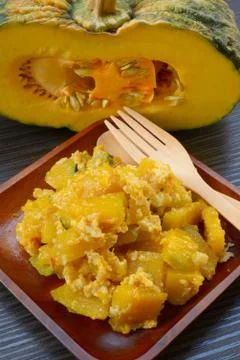 Stir-fried pumpkin with egg Stock Photos