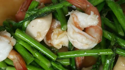Stir fried shrimps with vegetable Stock Footage 161624348