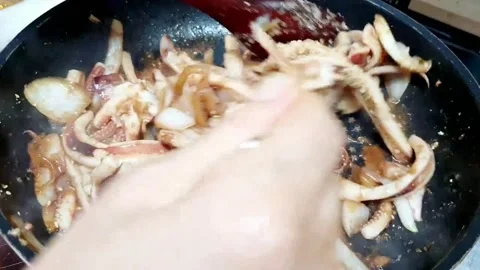 Stir-fried squid Stock Footage 205164915