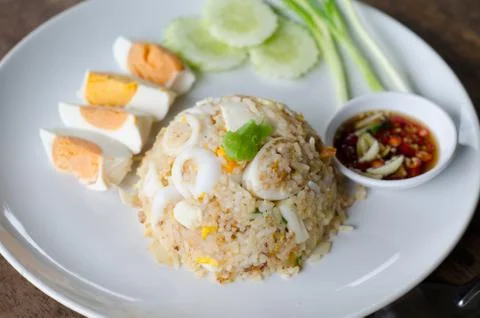 Stir fried squid with salted egg yolk Stock Photos