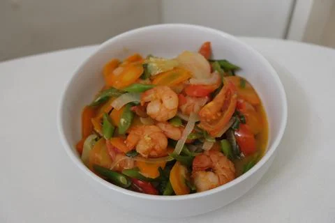 Stir fried vegetable with shrimp. Stock Photos