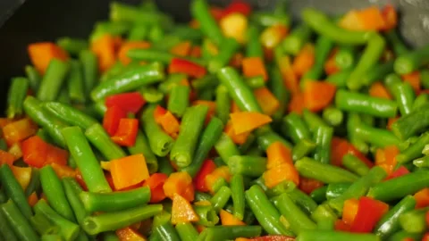 	Stir fry meal with fresh vegetables. Man cooking healthy dinner at home. Stock Footage 91663994