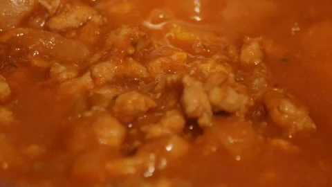 Stirring, chilli con carne close, macro Stock Footage 87124289