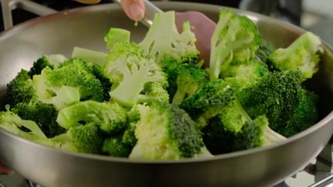 Stirring Chopped Broccoli in a Pot During Cooking Video stock 341454752