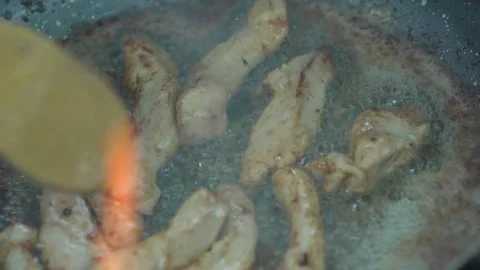Stirring Fried Chicken in Pan Over Campfire Video stock 310825294