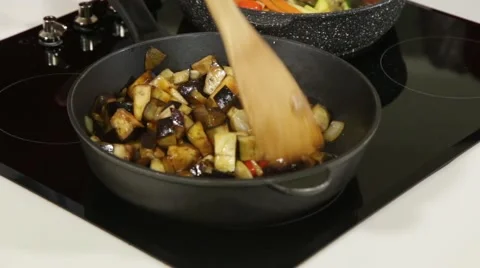 Stirring fried squash Stock Footage 49783332