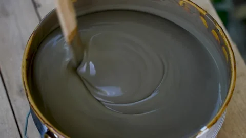 Stirring Gray Paint in Can , Close-Up View.. Stock Footage 311762268