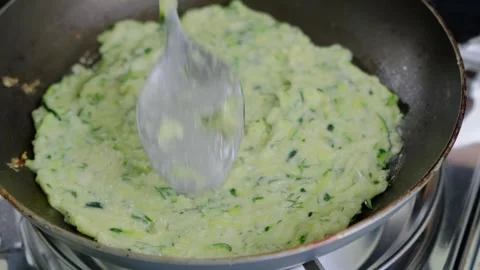 Stirring Mashed Green Vegetables in Pan Cooking Video stock 341432055
