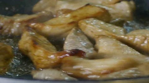 Stirring Meat Frying Pan Stock Footage 78593633