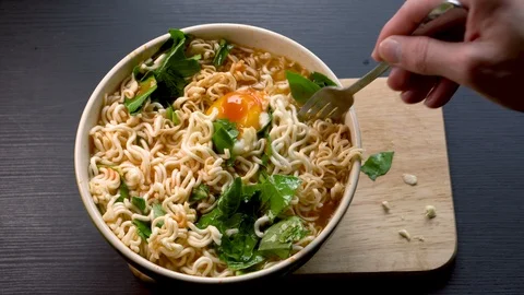 Stirring Noodle Soup With Fork Stock Footage 105847371