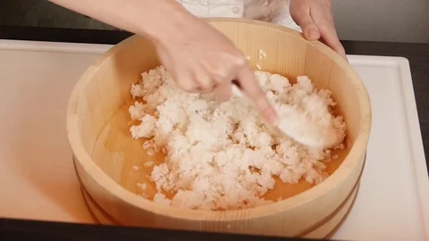Stirring rice for sushi Stock Footage 89662700