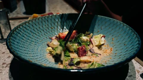 Stirring Sashimi Salad Stock Footage 307708302