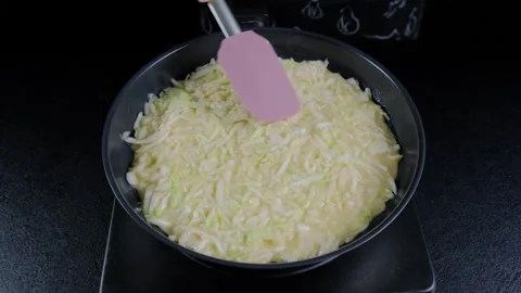 Stirring Shredded Cabbage in Pot Cooking Stock-Footage 341428411