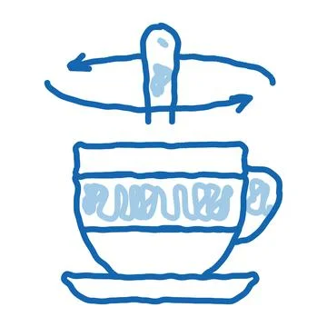 Stirring spoon in cup of tea doodle icon hand drawn illustration Stock Illustration