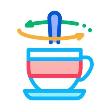 Stirring spoon in cup of tea icon vector outline illustration Stock Illustration