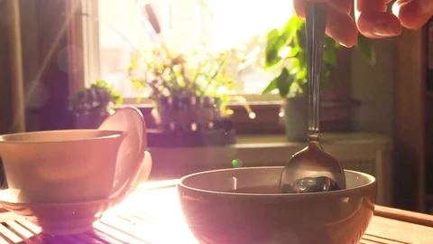 Stirring tea Stock Footage 93165039