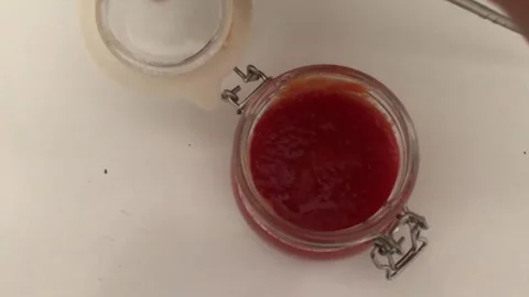 Stirring Thick Red Sauce In Container Cooking Close-Up Stock-Footage 332725455
