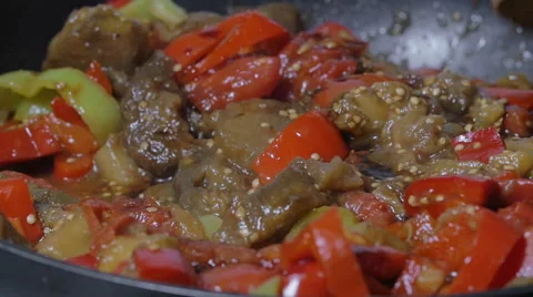 Stirring Vegetables Stewing in the Frying Pan Video stock 63131664