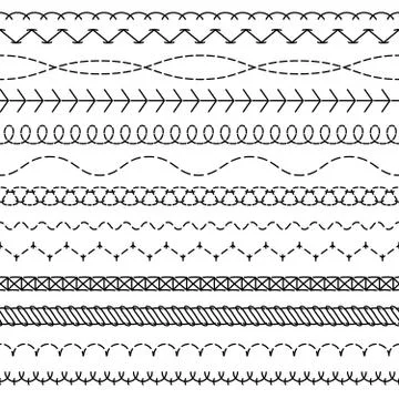 Stitch lines. Stitched seamless pattern threading borders sewing stripe fabric 스톡 일러스트