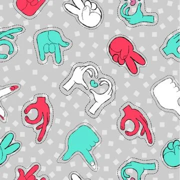 Stitch patch pattern of hand sign social gestures 库存插图