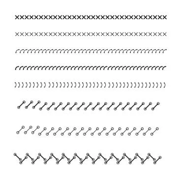Stitched borders, sewing machine seams. Sewing machine stitches zig zag line Stock Illustration
