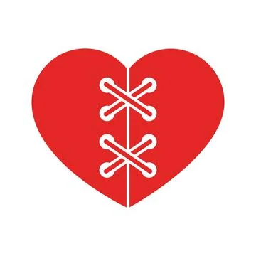 Stitched Broken Heart with Red Thread. Stock Illustration