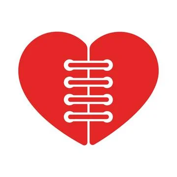 Stitched Broken Heart with Red Thread. 스톡 일러스트