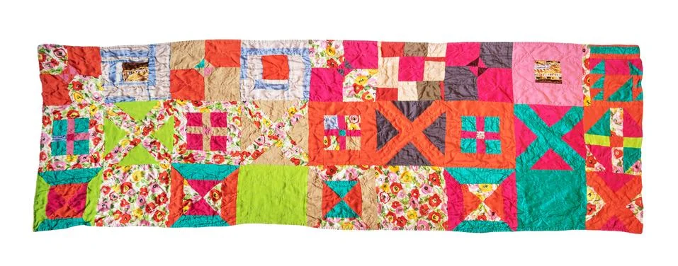 Stitched crumpled patchwork scarf cutout on white 스톡 사진