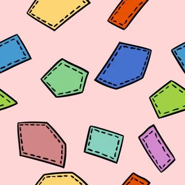 Stitched doodles patches seamless pattern. Vector print Stock Illustration