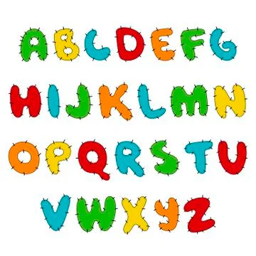 Stitched Hand written display colored font, Kid style. ABC. patched, sewed Stock Illustration