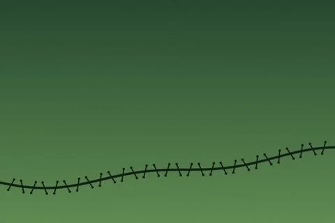 Stitched line sewing pattern on dark green gradient background for hallowee.. Stock Illustration