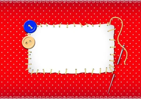 Stitched patch with buttons and needle Stock Illustration