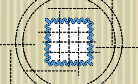 Stitched Patch Diagram With Grid and Target Circles on Striped Vintage Back.. Illustrazione stock