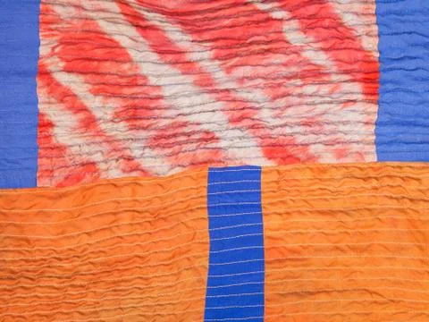 Stitched patchwork scarf from painted silk Fotos de archivo